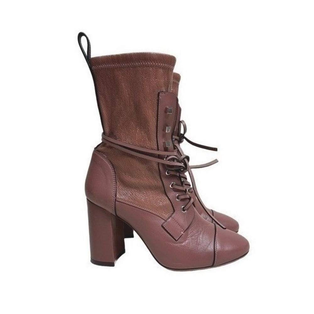 Stuart Weitzman Veruka‎ Leather Combat Lace Up Boots Rose Pink Block Heel 8.5